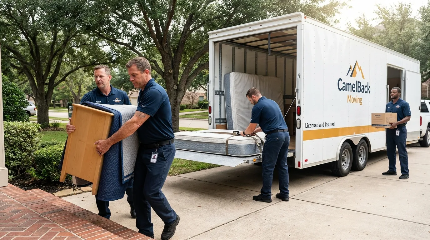 Crew loading residential truck for cross-state move from Schofield Barracks, HI